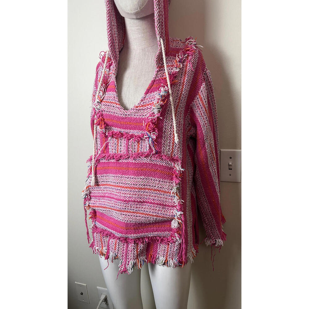 JEN'S PIRATE BOOTY FRINGE BOHO PINK BLANKET HOODIE M/L - Picture 3 of 10